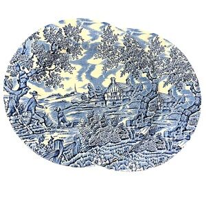 Set of 2 Blue and White Scenic Art Plates